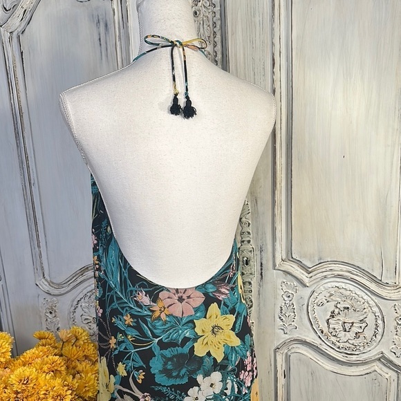 ZARA Floral Halter Maxi Dress Deep Cut Halter Back Made in Spain - Picture 7 of 8